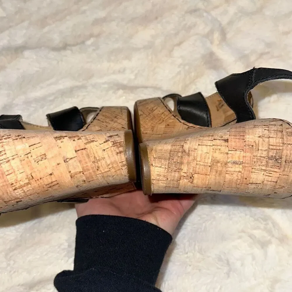 Born Black Patent Leather Cork Wedge Sandals | Sz 7